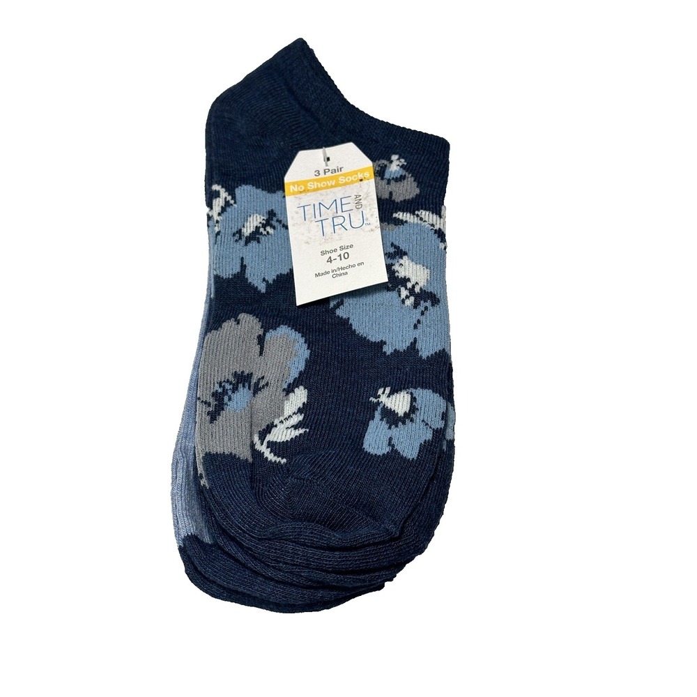 time and tru 3 pairs womens low cut ankle socks size 4-10